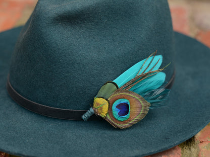 Teal Peacock Feather Boutonniere No.120