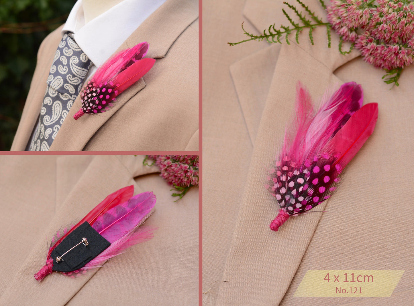 Bright Pink Feather Brooch Hat Pin No.121