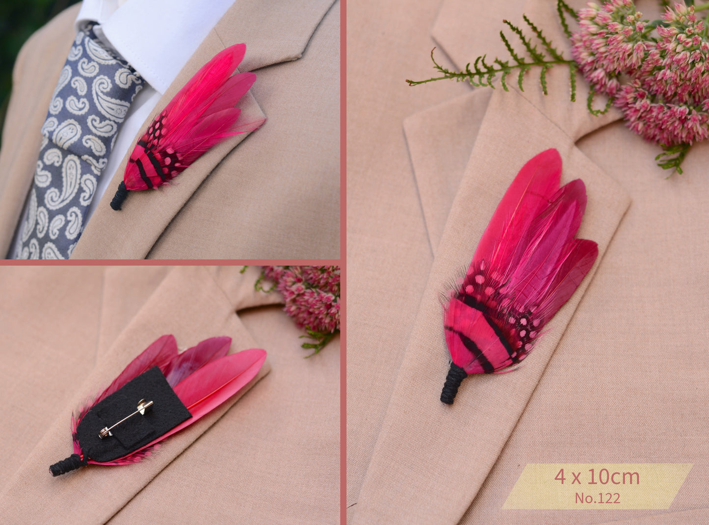 Bright Pink Feather Brooch Hat Pin No.121