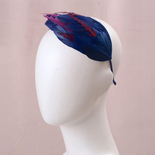 Navy Blue and Burgundy Feather Fascinator Headband  No.003