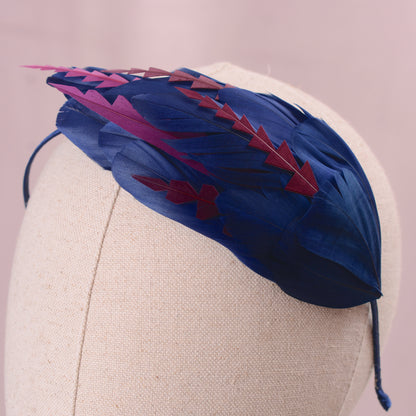Navy Blue and Burgundy Feather Fascinator Headband  No.003