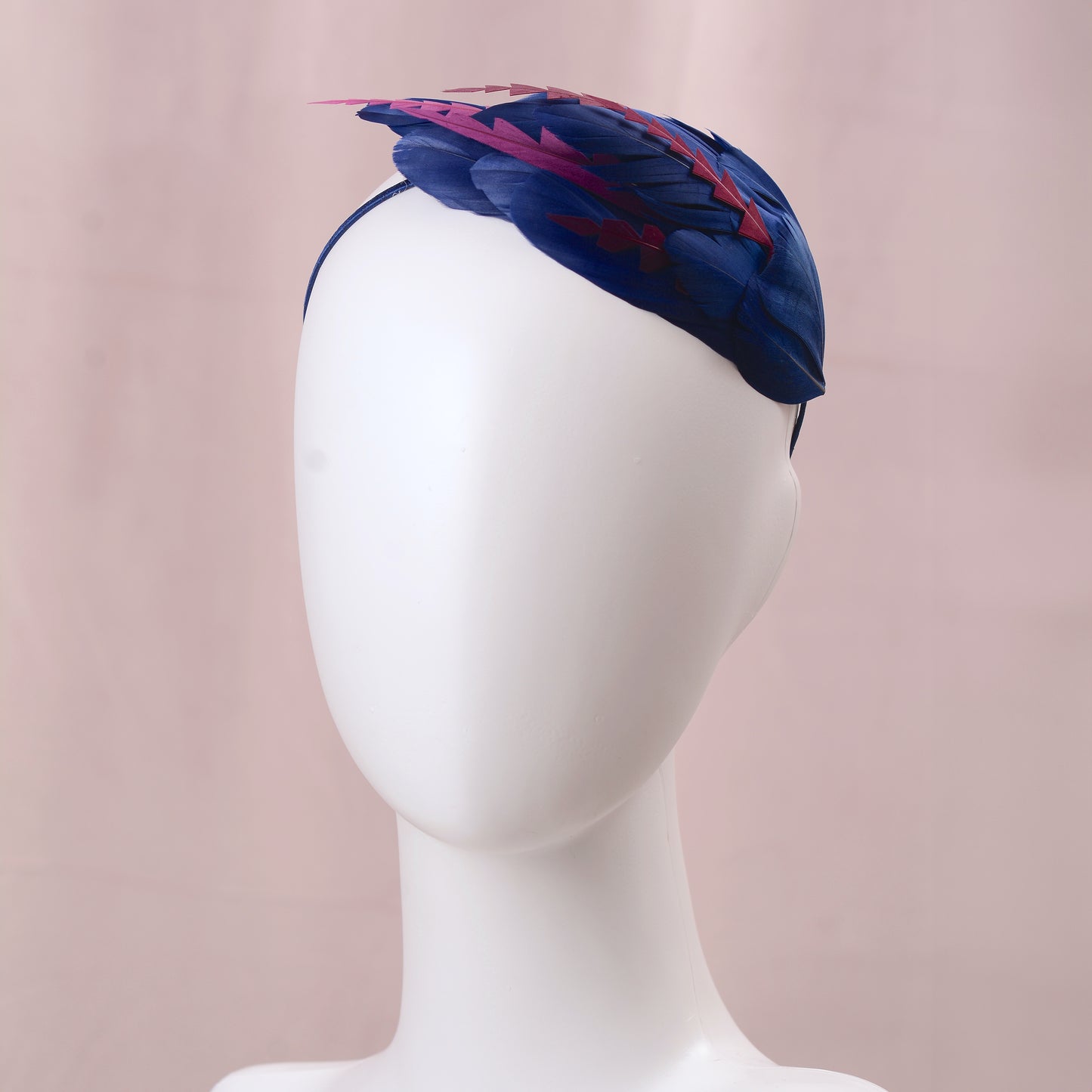 Navy Blue and Burgundy Feather Fascinator Headband  No.003