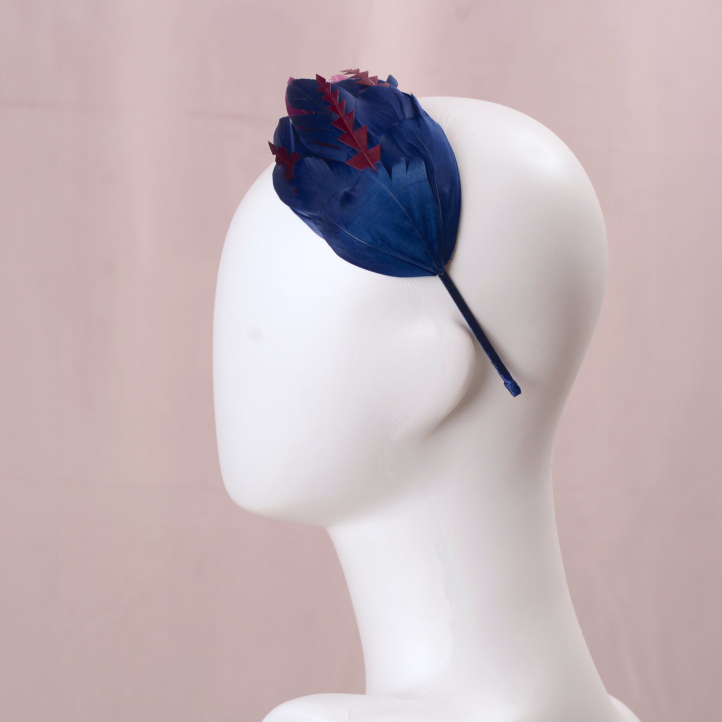 Navy Blue and Burgundy Feather Fascinator Headband  No.003