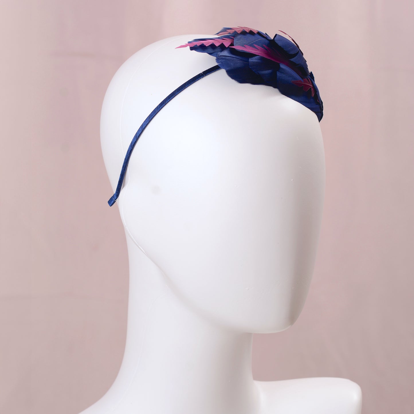 Navy Blue and Burgundy Feather Fascinator Headband  No.003