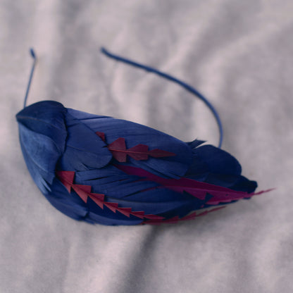 Navy Blue and Burgundy Feather Fascinator Headband  No.003