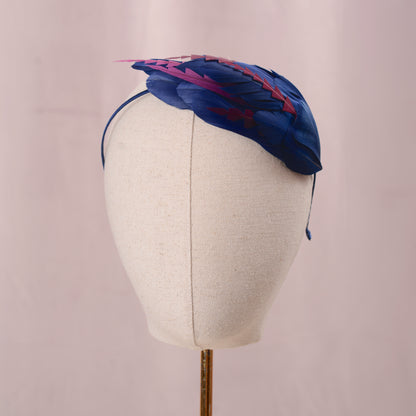 Navy Blue and Burgundy Feather Fascinator Headband  No.003