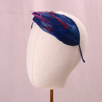 Navy Blue and Burgundy Feather Fascinator Headband  No.003