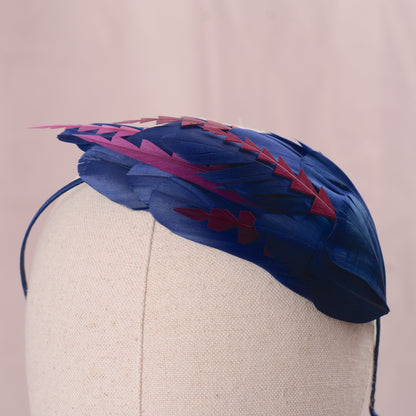 Navy Blue and Burgundy Feather Fascinator Headband  No.003