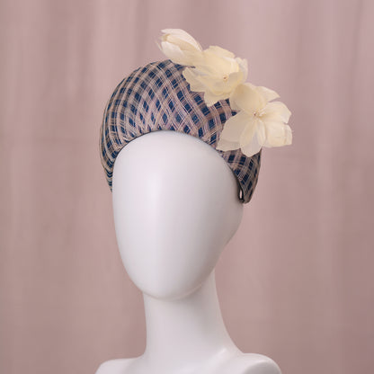 Navy Blue and Ivory Feather Magnolia Bandeau Fascinator