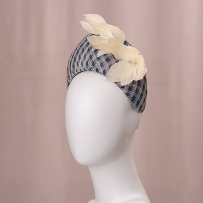 Navy Blue and Ivory Feather Magnolia Bandeau Fascinator