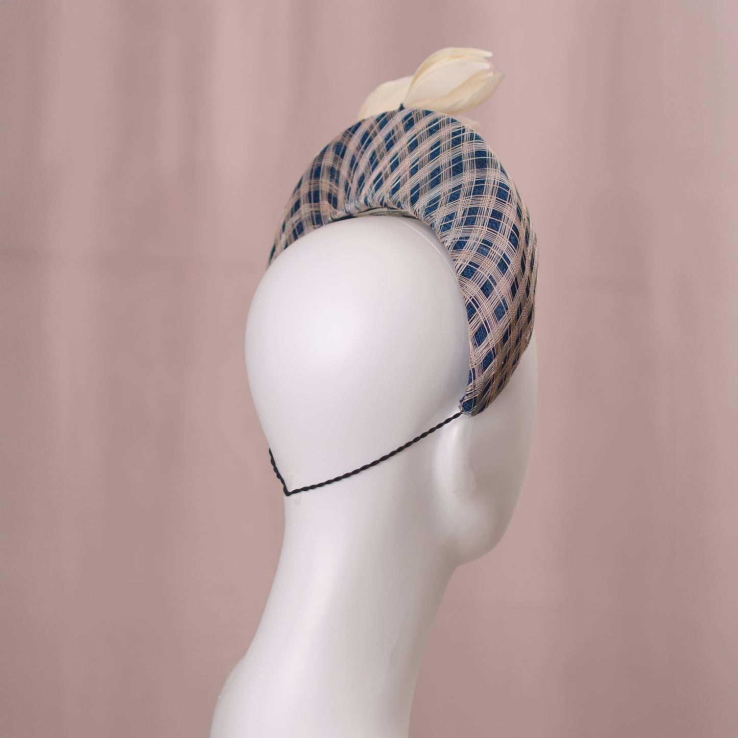 Navy Blue and Ivory Feather Magnolia Bandeau Fascinator