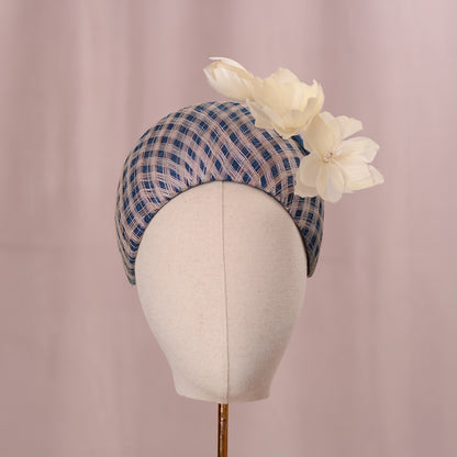 Navy Blue and Ivory Feather Magnolia Bandeau Fascinator