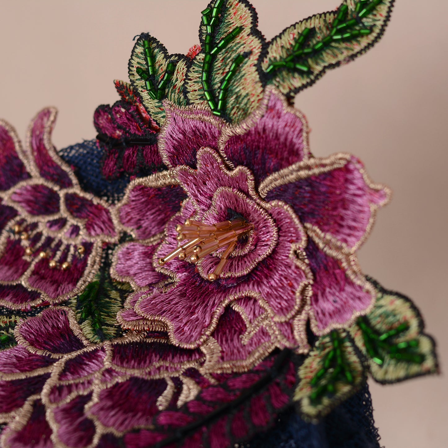 Navy Blue Floral Lace Beaded Saucer