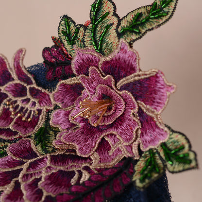 Navy Blue Floral Lace Beaded Saucer
