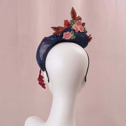 Navy Blue Floral Lace Beaded Saucer