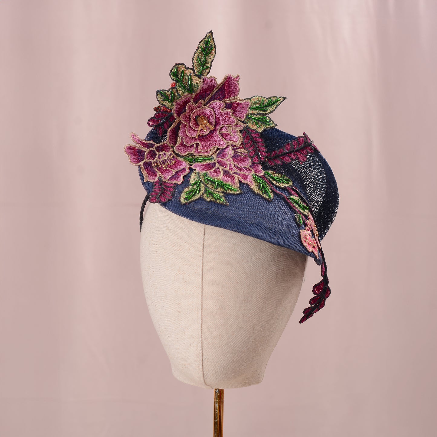 Navy Blue Floral Lace Beaded Saucer