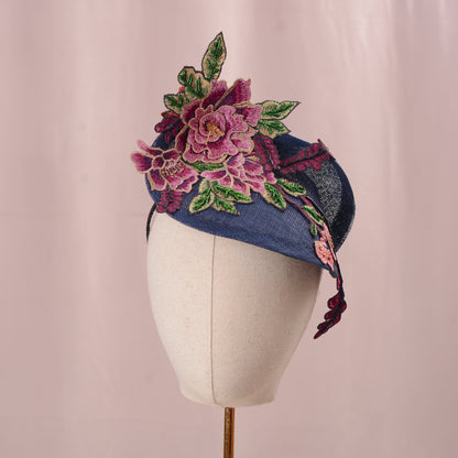 Navy Blue Floral Lace Beaded Saucer