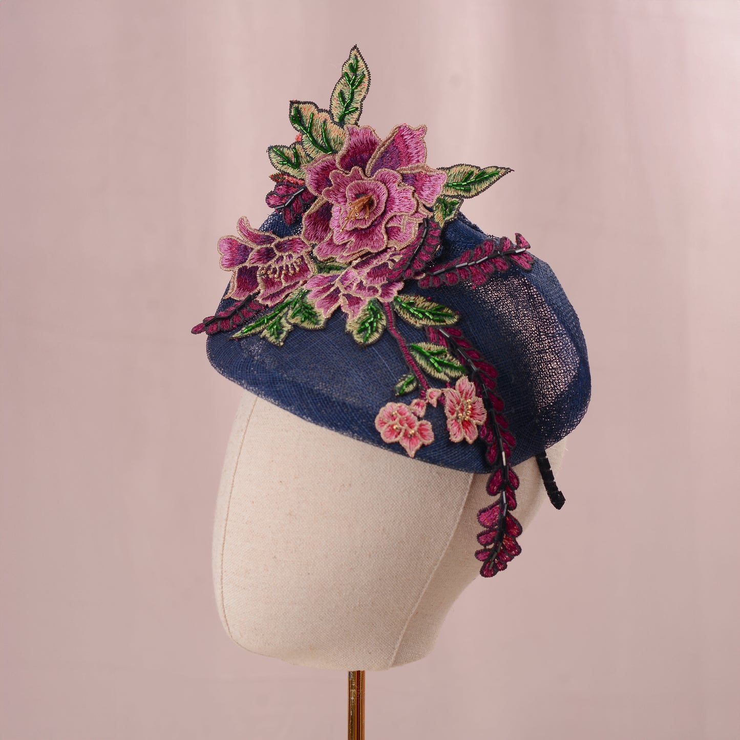 Navy Blue Floral Lace Beaded Saucer