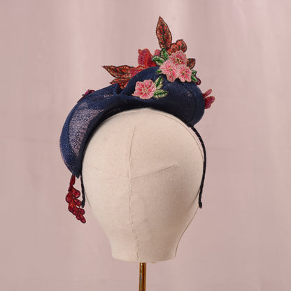 Navy Blue Floral Lace Beaded Saucer