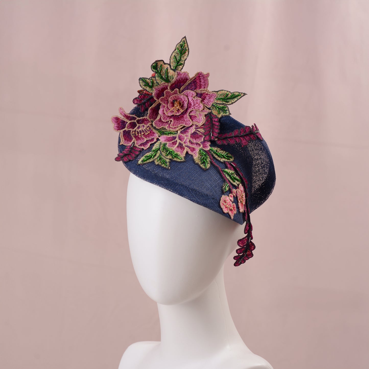 Navy Blue Floral Lace Beaded Saucer
