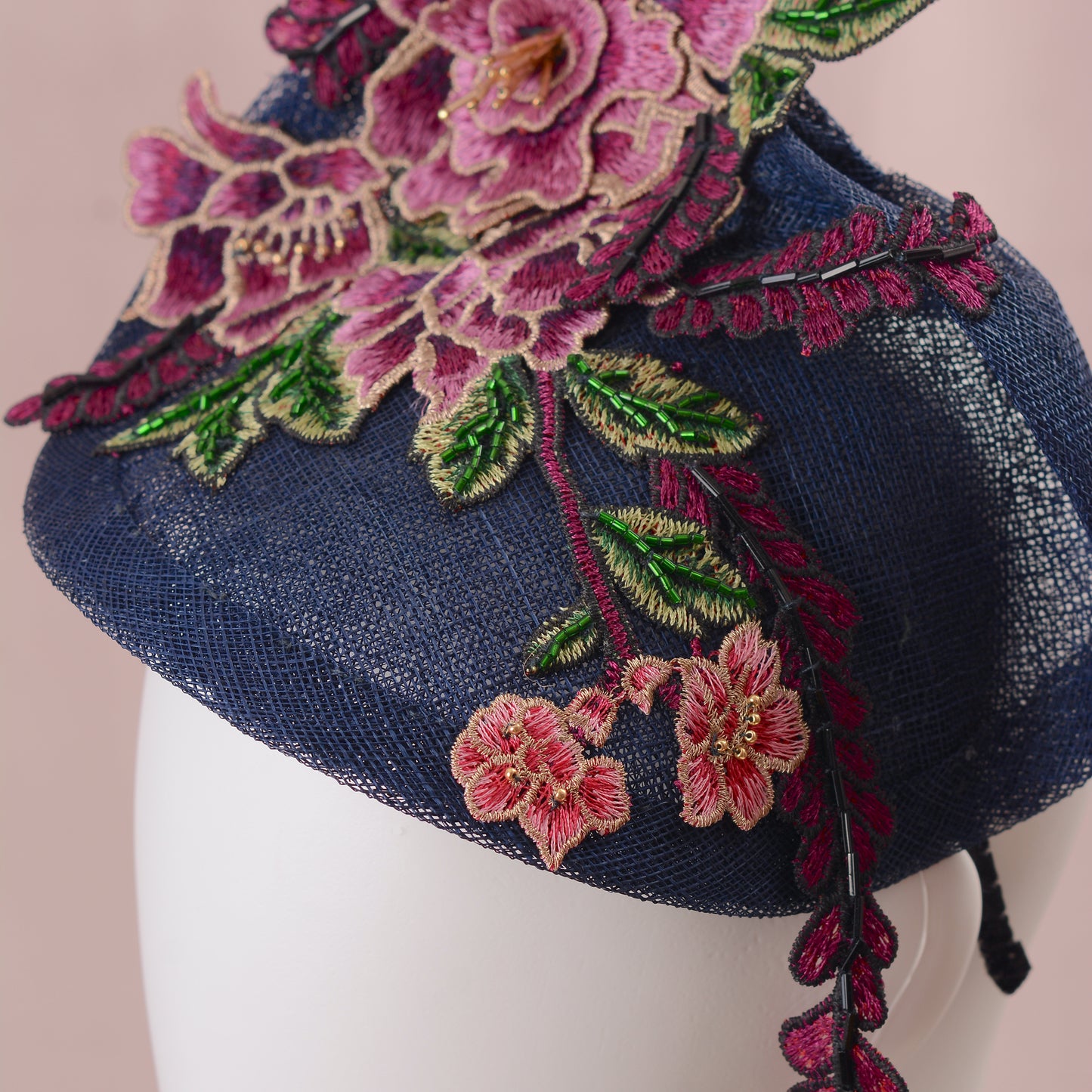 Navy Blue Floral Lace Beaded Saucer