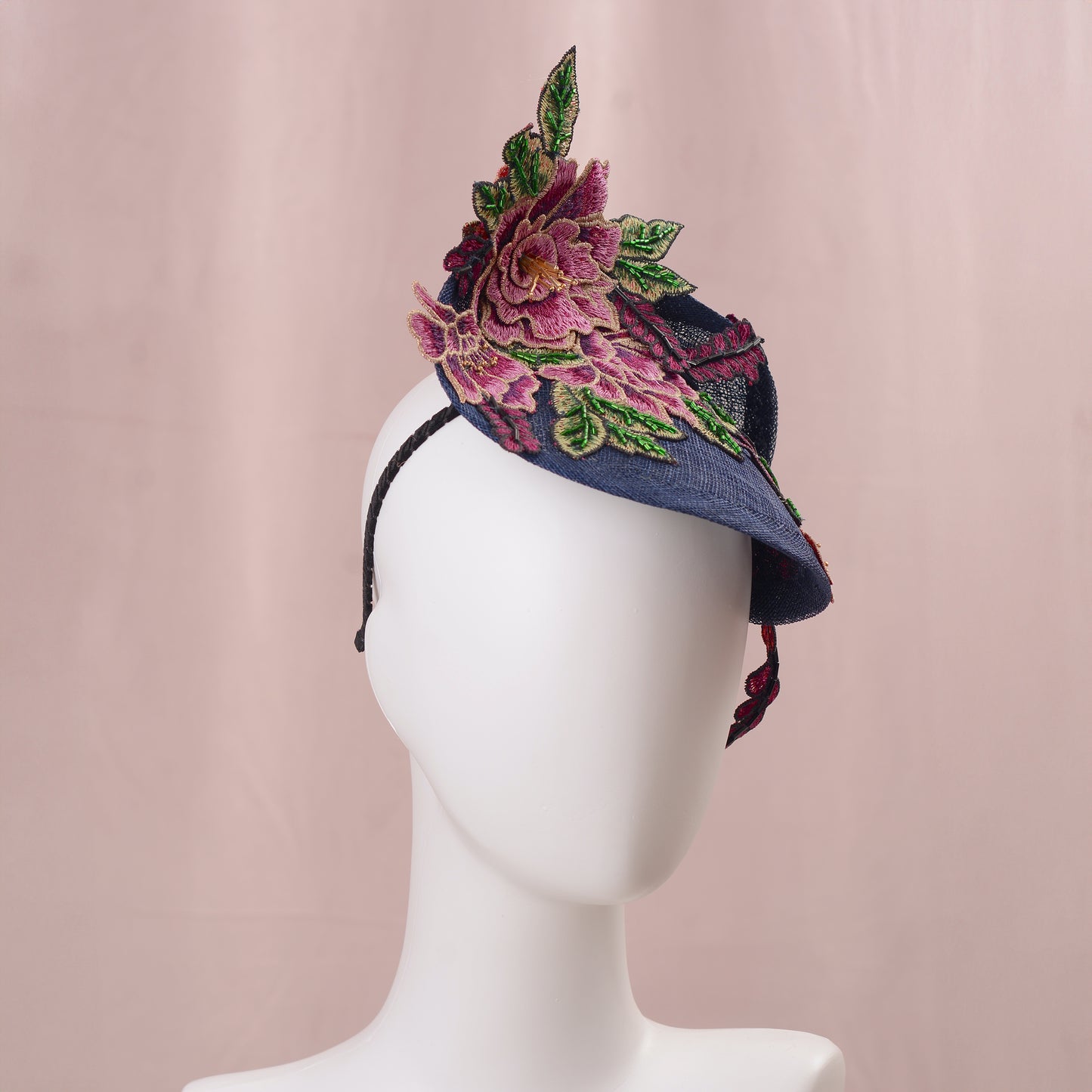 Navy Blue Floral Lace Beaded Saucer