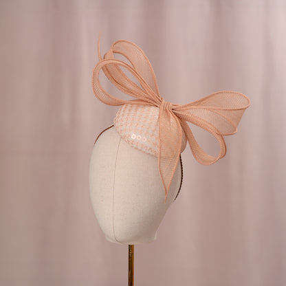 Nude Pink Sequin Button Fascinator with Giant Bow