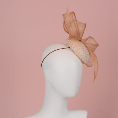 Nude Pink Sequin Button Fascinator with Giant Bow