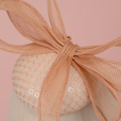 Nude Pink Sequin Button Fascinator with Giant Bow