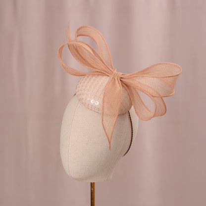 Nude Pink Sequin Button Fascinator with Giant Bow