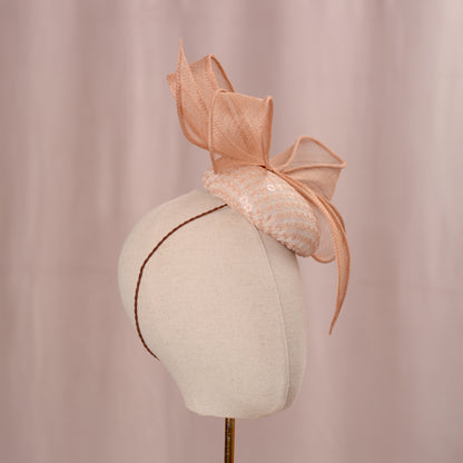 Nude Pink Sequin Button Fascinator with Giant Bow