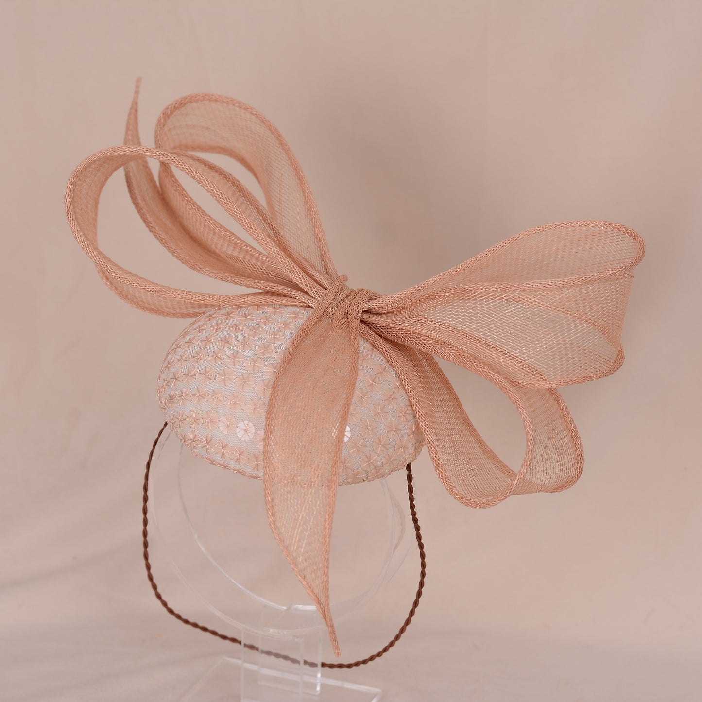 Nude Pink Sequin Button Fascinator with Giant Bow