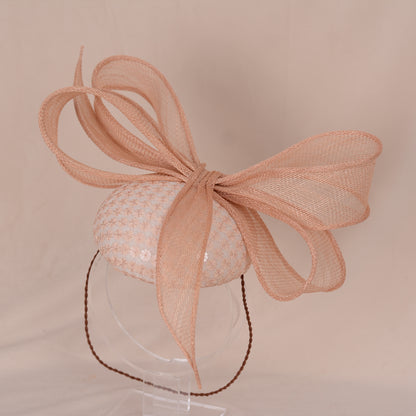 Nude Pink Sequin Button Fascinator with Giant Bow