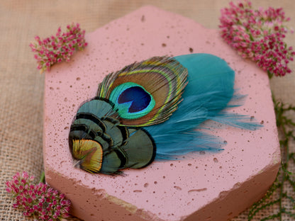 Teal and Peacock Feather Boutonniere