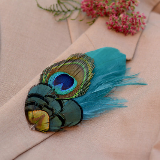 Teal and Peacock Feather Boutonniere