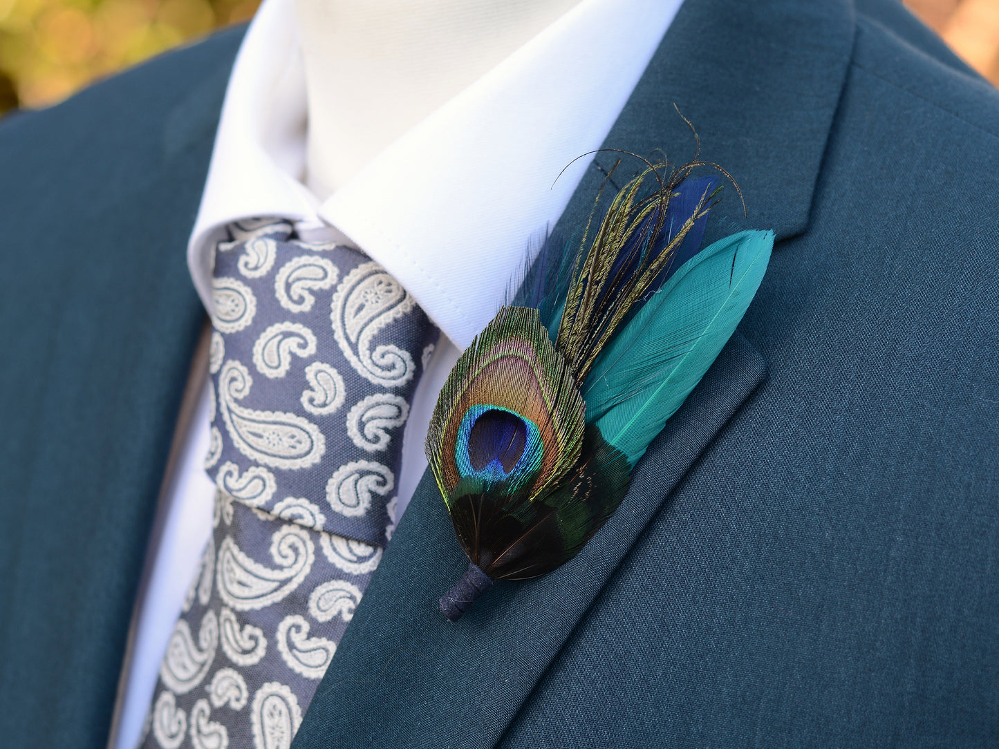 Peacock Feather Buttonhole in Peacock Blue and Navy No.086
