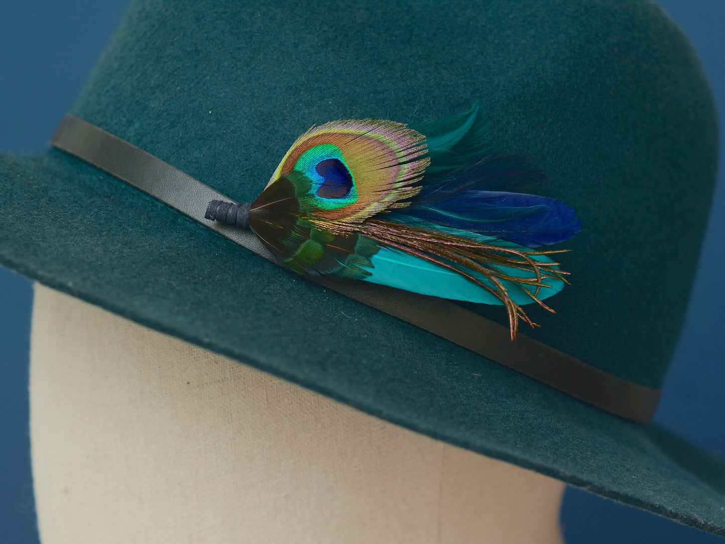 Peacock Feather Buttonhole in Peacock Blue and Navy No.086