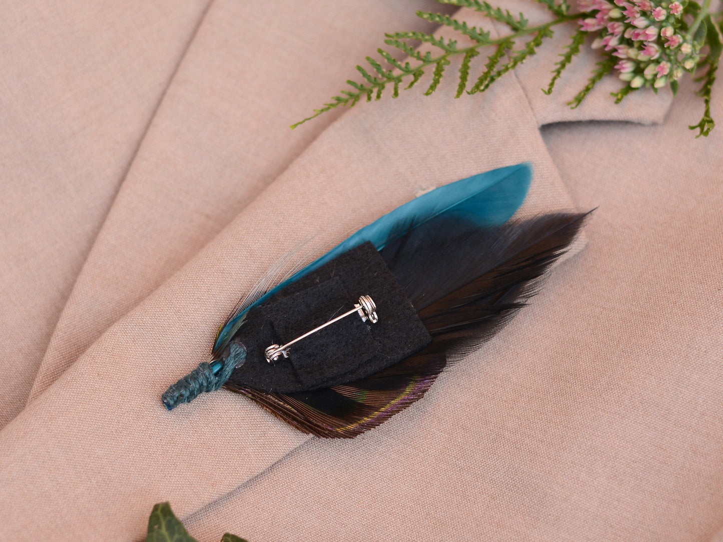 Peacock Feather Buttonhole in Peacock Blue and Navy No.086