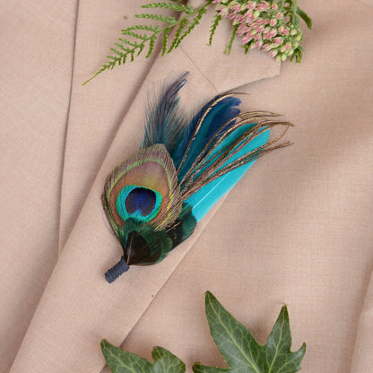 Peacock Feather Buttonhole in Peacock Blue and Navy No.086