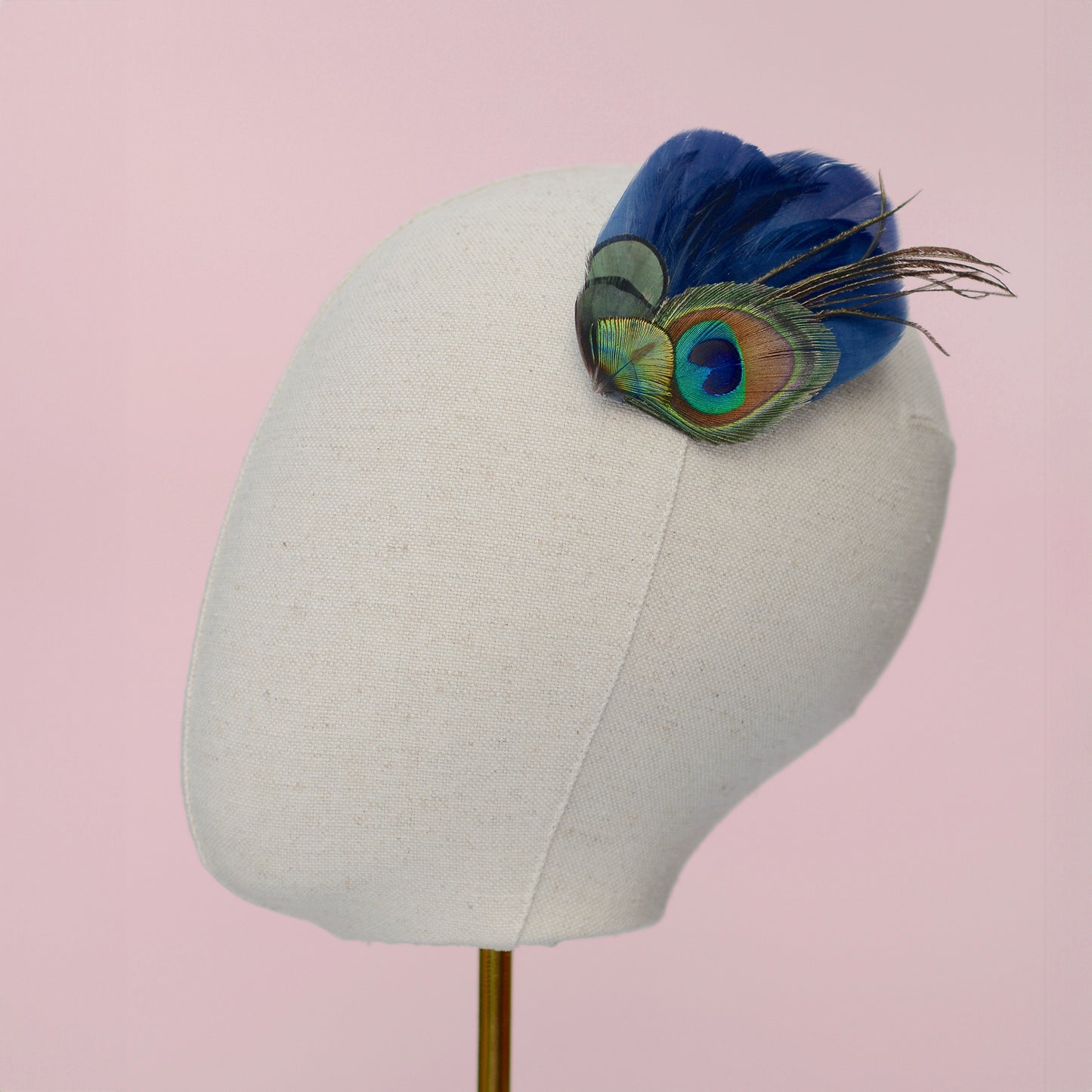 Navy Blue and Peacock Feather Hair Clip No.40