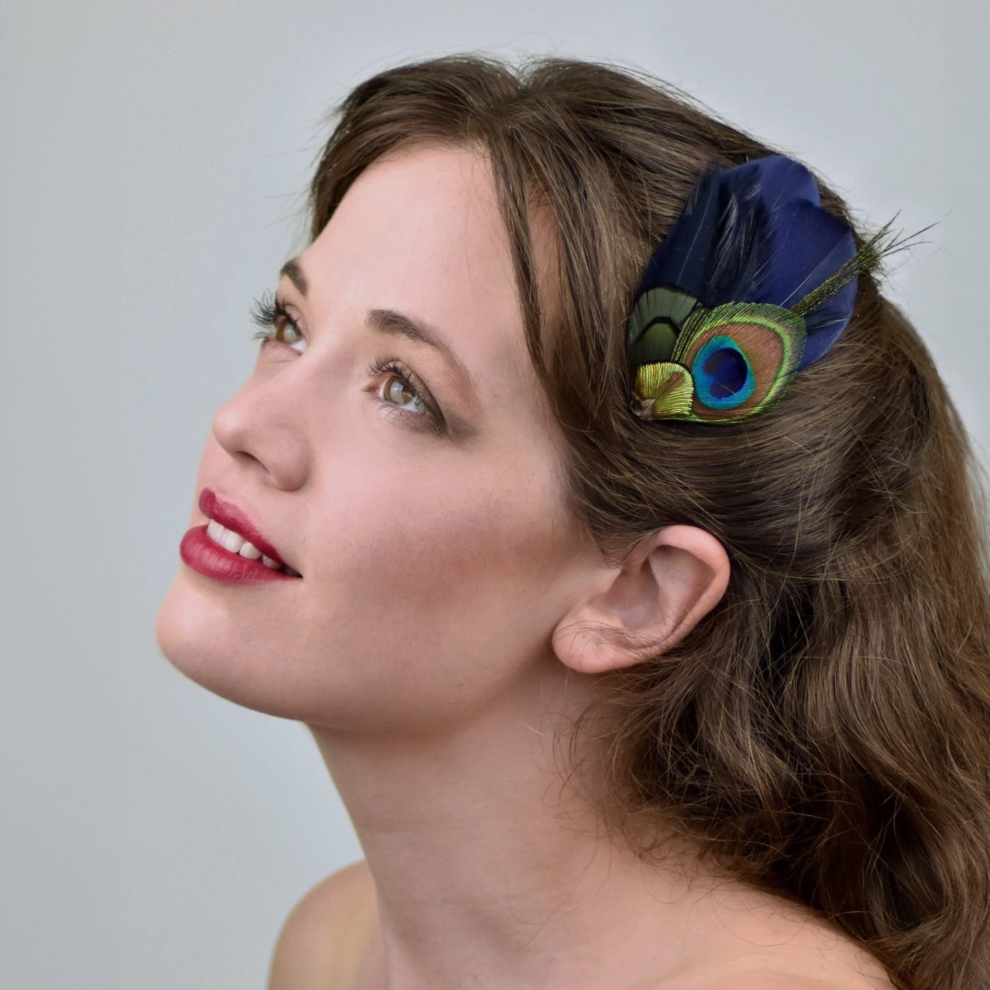 Navy Blue and Peacock Feather Hair Clip No.40