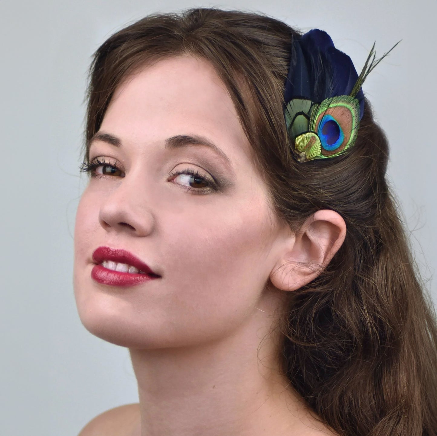 Navy Blue and Peacock Feather Hair Clip No.40
