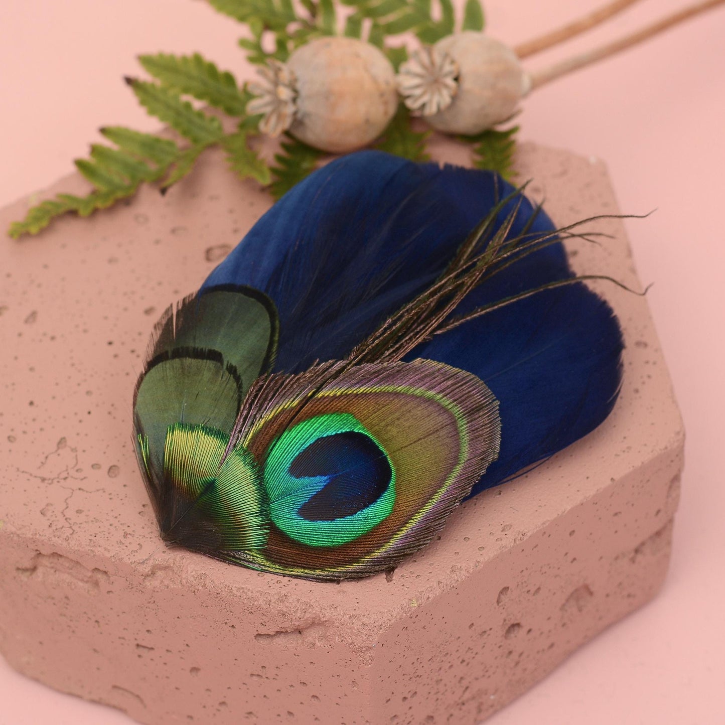 Navy Blue and Peacock Feather Hair Clip, Peacock Feather Fascinator