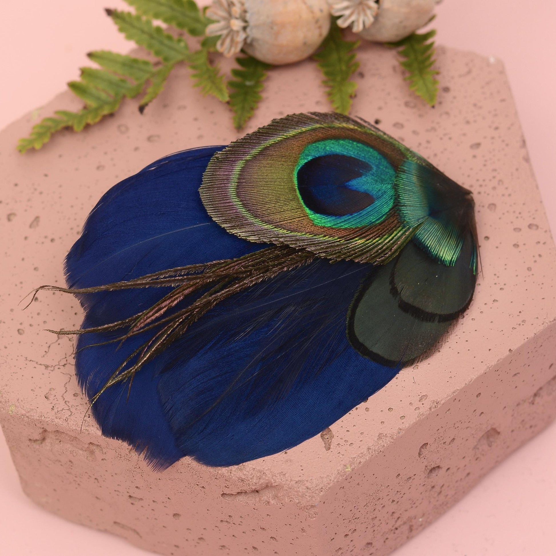 Navy Blue and Peacock Feather Hair Clip, Peacock Feather Fascinator