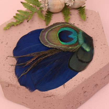Navy Blue and Peacock Feather Hair Clip, Peacock Feather Fascinator