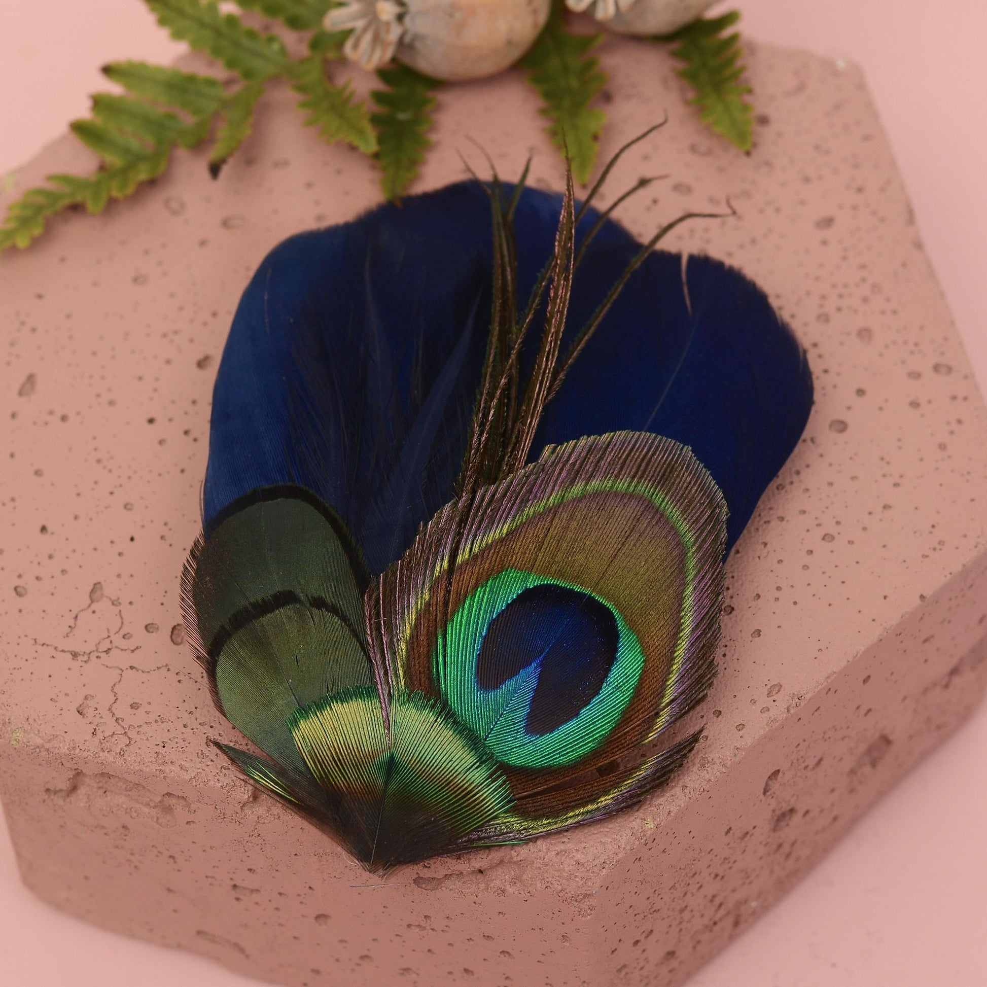 Navy Blue and Peacock Feather Hair Clip, Peacock Feather Fascinator