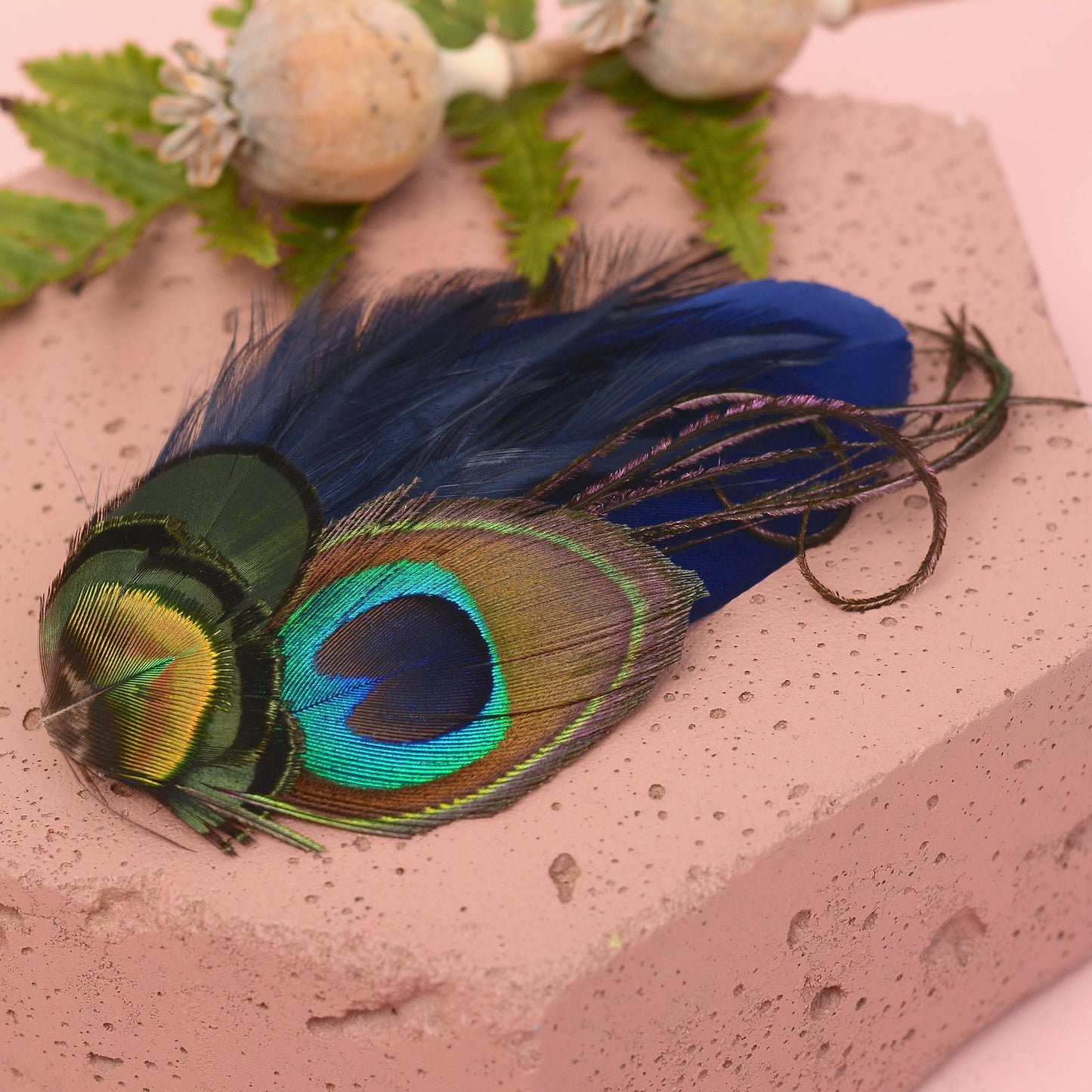 Navy Blue Peacock Feather Hair Clip | Peacock Feather Fascinator | Peacock Feather Headpiece | Bridal Hair Clip | Bridesmaid Hair Clip