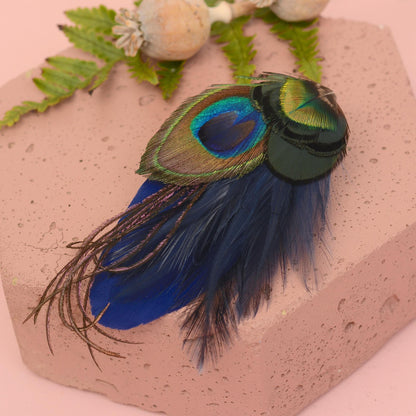 Navy Blue Peacock Feather Hair Clip | Peacock Feather Fascinator | Peacock Feather Headpiece | Bridal Hair Clip | Bridesmaid Hair Clip