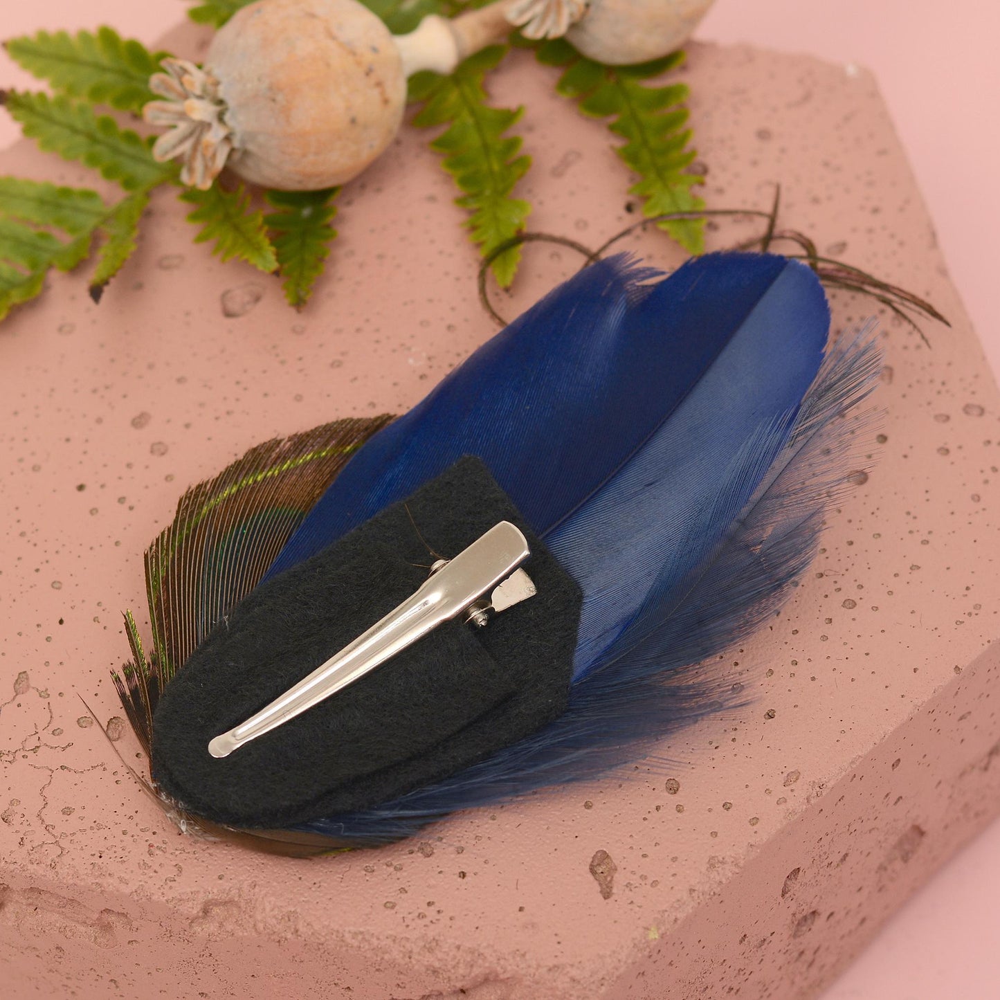 Navy Blue Peacock Feather Hair Clip | Peacock Feather Fascinator | Peacock Feather Headpiece | Bridal Hair Clip | Bridesmaid Hair Clip