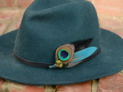 Peacock Feather Boutonniere in Teal and Black